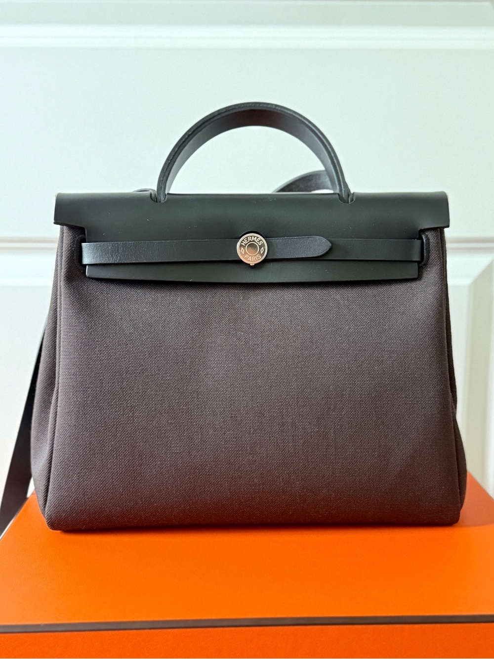 Hermes Herbag 31 Bag in Ébène and Noir with Palladium Hardware